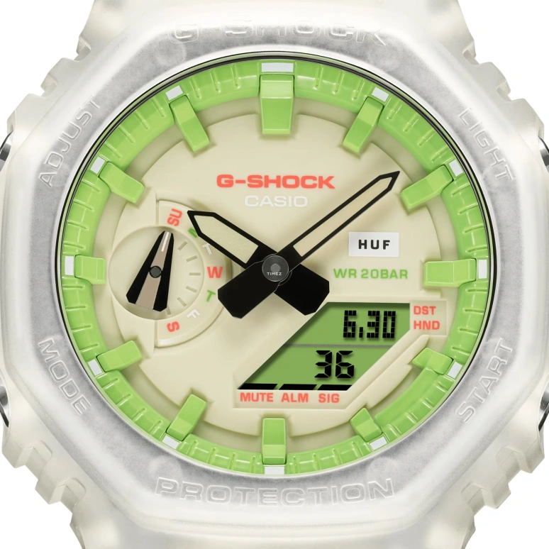 卡西欧,G-SHOCK 48.50x45.40毫米,48.50x45.40毫米,合成树脂,碳纤维,米色,绿色,石英,倒计时,计时,月历,星期历,矿物水晶,八角形,GA2100HUF,GA2100HUF-5A