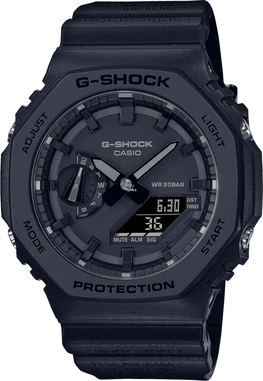 卡西欧,G-SHOCK 48.50x45.40毫米,48.50x45.40毫米,碳纤维,生物基,合成树脂,黑色,石英,倒计时,计时,月历,星期历,矿物水晶,玻璃,八角形,GA2140RE,GA2140RE-1A