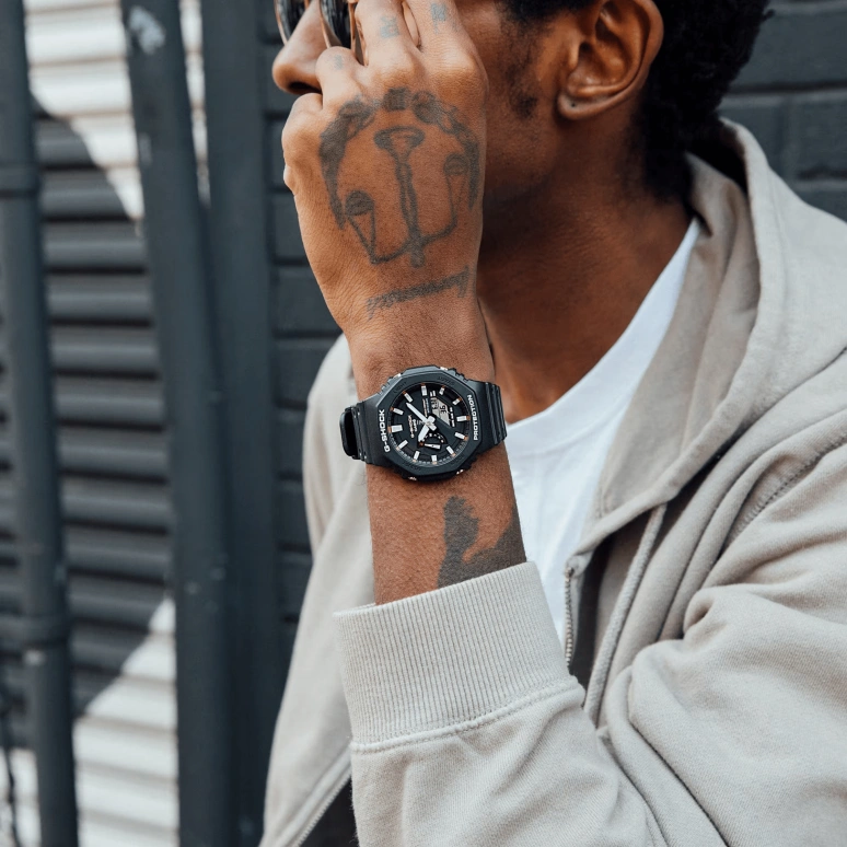 卡西欧,G-SHOCK 45.40毫米,45.40毫米,碳纤维,生物基,合成树脂,黑色,石英,倒计时,计时,月历,星期历,矿物水晶,八角形,GA2100RL,GA2100RL-1A