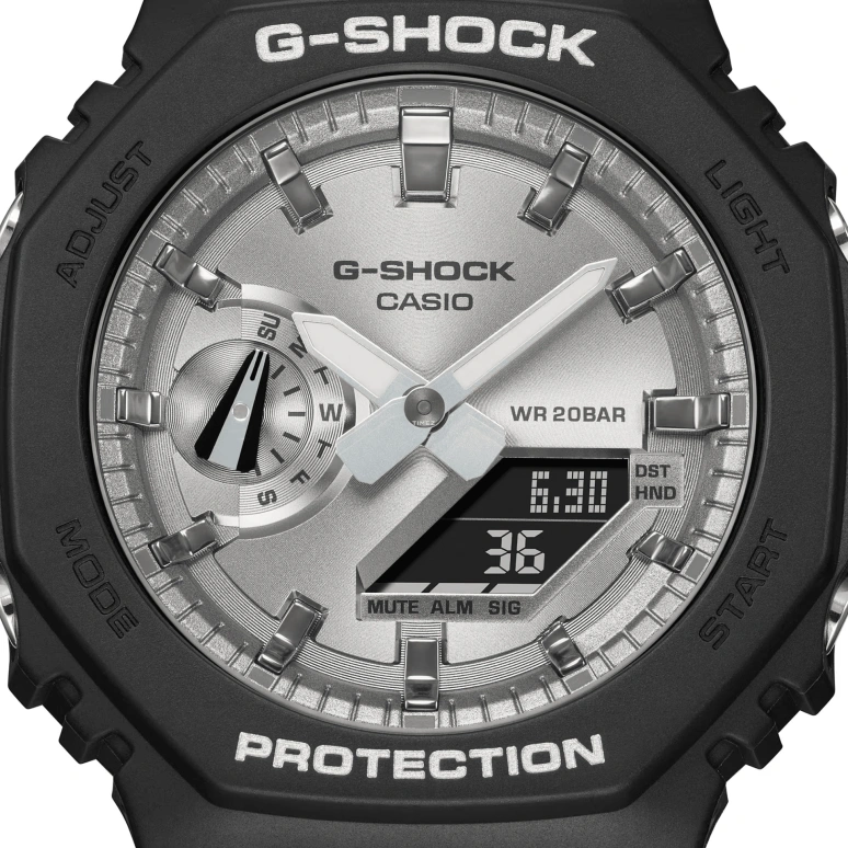 卡西欧,G-SHOCK 48.50x45.40毫米,48.50x45.40毫米,合成树脂,碳纤维,银色,石英,倒计时,计时,月历,星期历,矿物水晶,圆形,GA2100SB,GA2100SB-1A