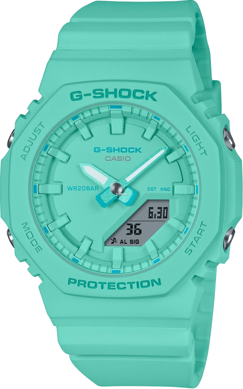 卡西欧,G-SHOCK 46x40.20毫米,46x40.20毫米,合成树脂,青色,石英,倒计时,计时,月历,星期历,矿物水晶,八角形,GMAP2100,GMAP2100-2A