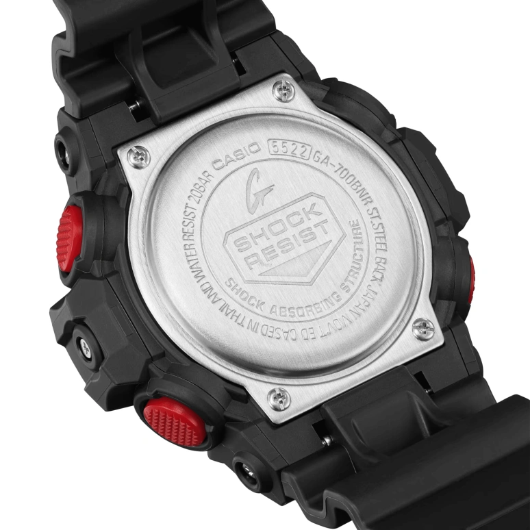 卡西欧,G-SHOCK 53.40毫米,53.40毫米,合成树脂,黑色,红色,石英,倒计时,计时,月历,星期历,矿物水晶,圆形,GA700BNR,GA700BNR-1A