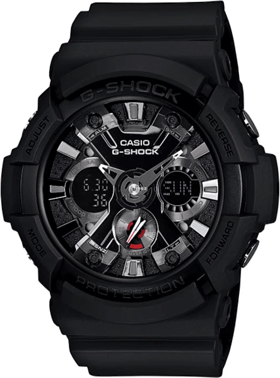 卡西欧,G-SHOCK 52.50毫米,52.50毫米,合成树脂,银色,石英,倒计时,计时,月历,星期历,矿物水晶,圆形,GA201,GA201-1A