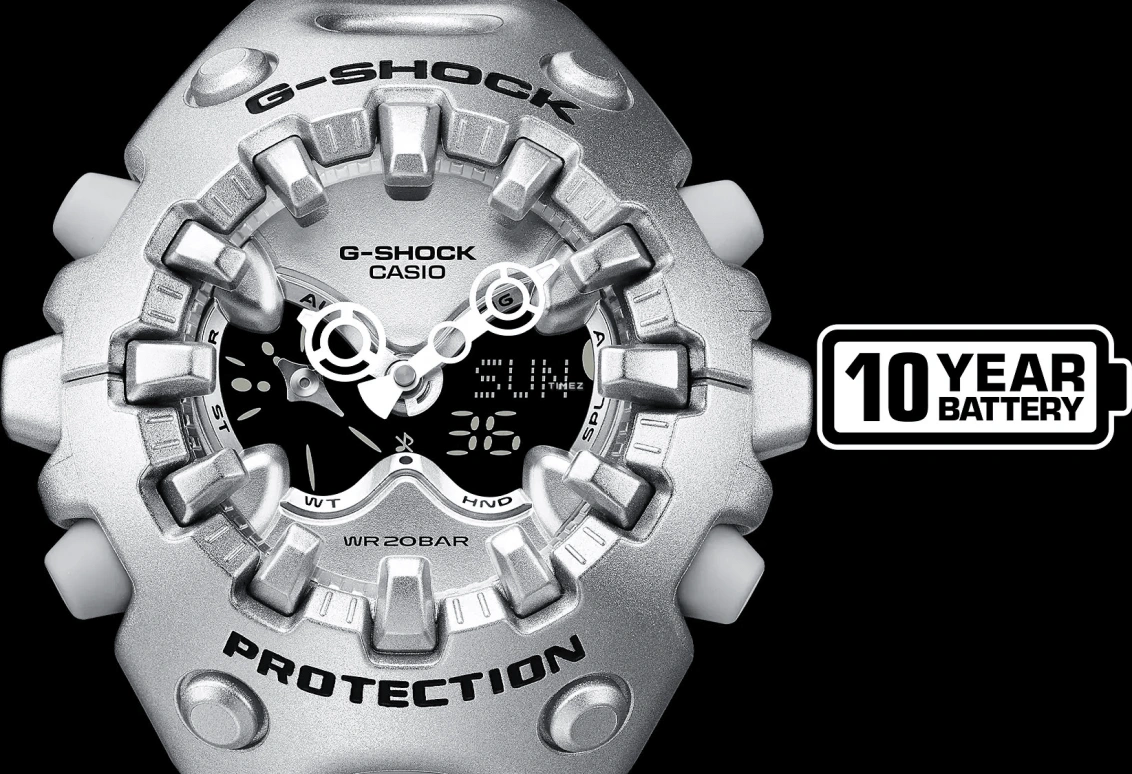 卡西欧,G-SHOCK 49.10x58.20毫米,49.10x58.20毫米,合成树脂,银色,黑色,石英,倒计时,计时,月历,星期历,矿物水晶,圆形,GAV01A,GAV01A-8A