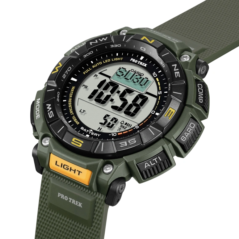 Casio,PROTREK 54.70x51.70mm,54.70x51.70mm,Bio-sourced,Grey,Quartz,Countdown,Chronograph,Month,Date,Hardlex,Glass,Round,PRG340,PRG340-3