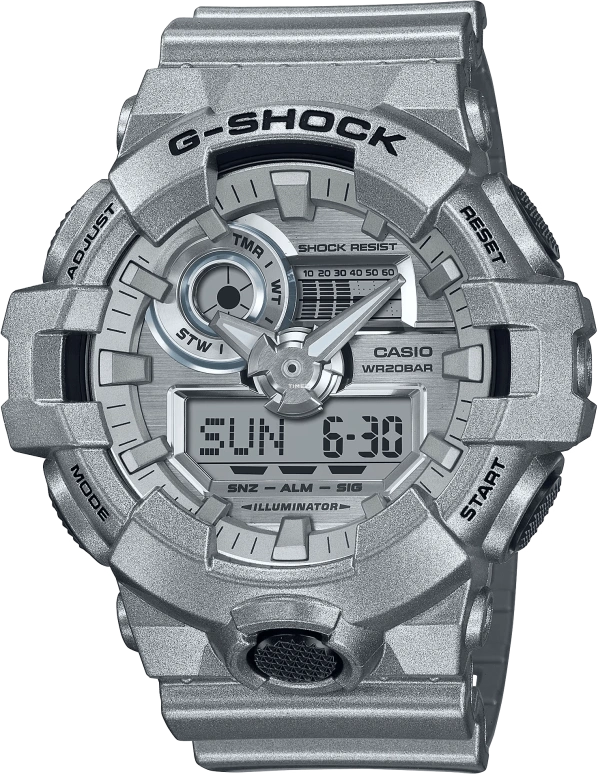 卡西欧,G-SHOCK 57.50x53.40毫米,57.50x53.40毫米,合成树脂,银色,石英,倒计时,计时,月历,星期历,矿物水晶,圆形,GA700FF,GA700FF-8A