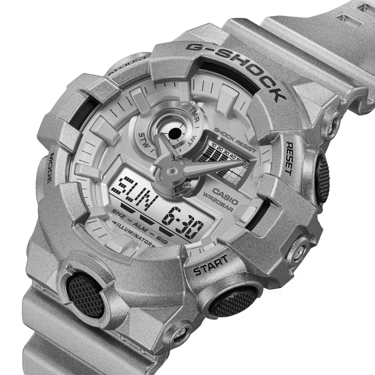 卡西欧,G-SHOCK 57.50x53.40毫米,57.50x53.40毫米,合成树脂,银色,石英,倒计时,计时,月历,星期历,矿物水晶,圆形,GA700FF,GA700FF-8A