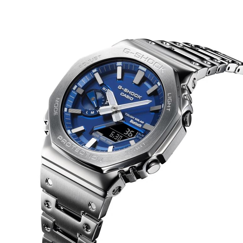 卡西欧,G-SHOCK 44.40毫米,44.40毫米,不锈钢,蓝色,石英,倒计时,计时,月历,星期历,矿物水晶,八角形,GMB2100AD,GMB2100AD-2A