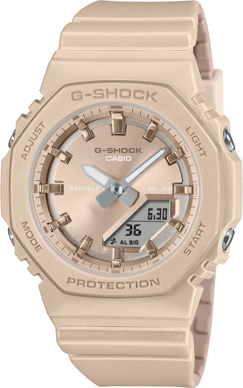 卡西欧,G-SHOCK 40.20毫米,40.20毫米,生物基,合成树脂,棕色,石英,倒计时,计时,月历,星期历,矿物水晶,八角形,GMAP2100ST9A