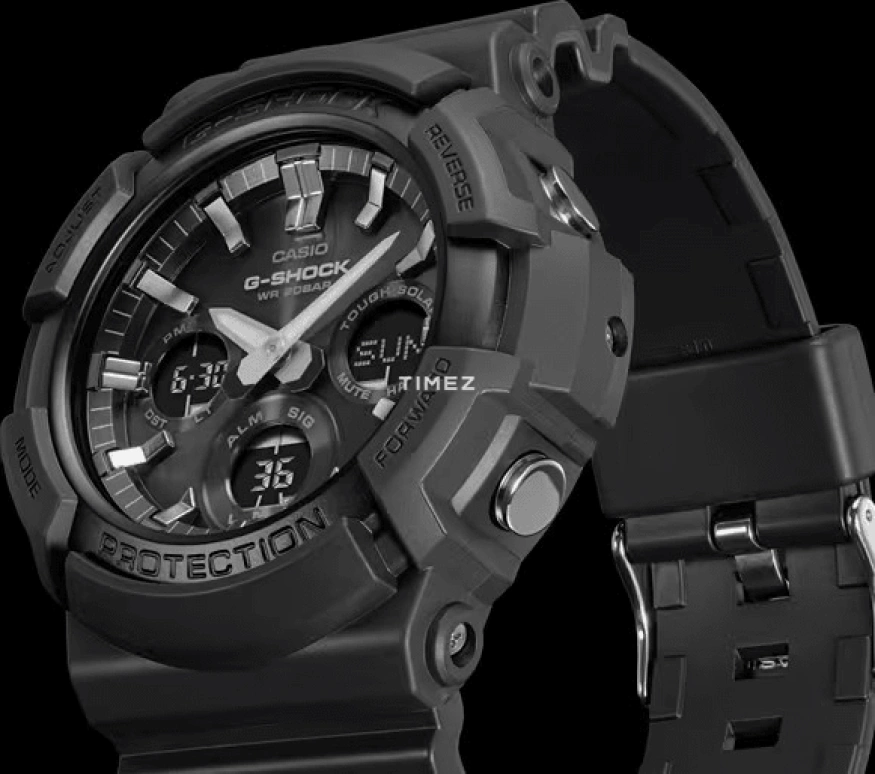 卡西欧,G-SHOCK 52.50毫米,52.50毫米,合成树脂,黑色,石英,倒计时,计时,月历,星期历,矿物水晶,圆形,GAS100B,GAS100B-1A