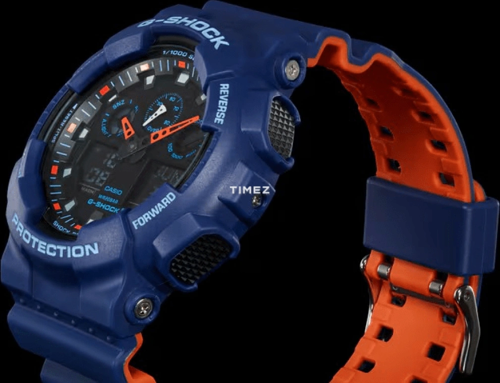 卡西欧,G-SHOCK 51.20毫米,51.20毫米,合成树脂,蓝色,石英,倒计时,计时,月历,星期历,矿物水晶,圆形,GA100L,GA100L-2A