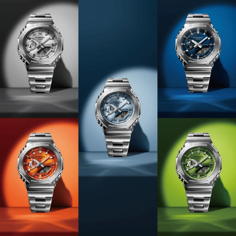 卡西欧,G-SHOCK 44.40毫米,44.40毫米,不锈钢,银色,石英,倒计时,计时,月历,星期历,矿物水晶,八角形,GM2110D,GM2110D-7A