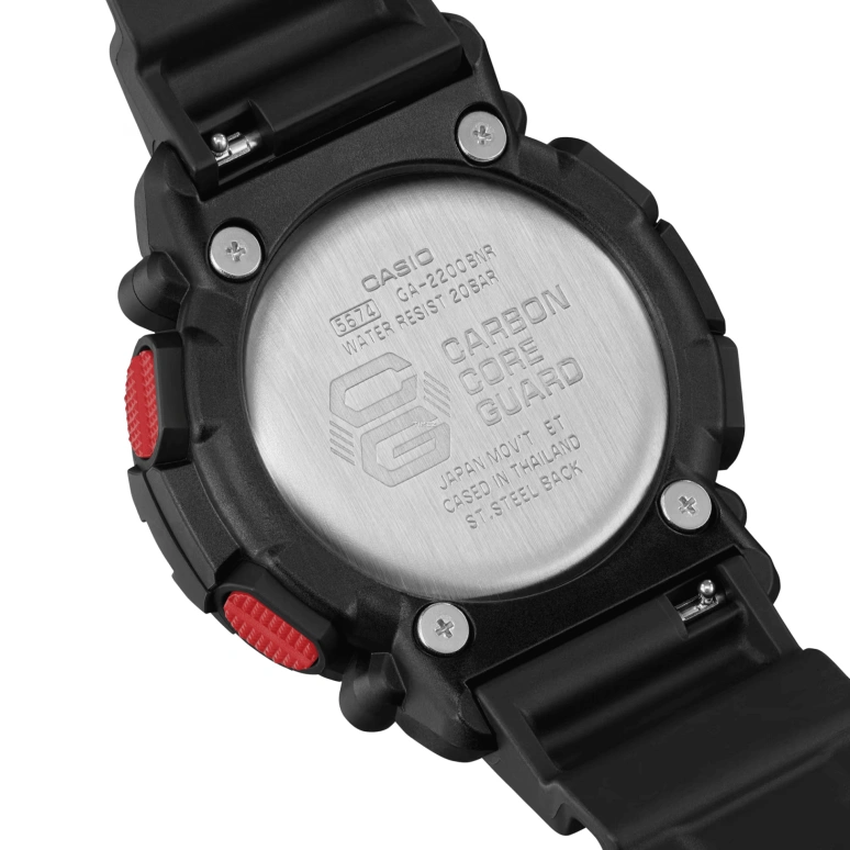 卡西欧,G-SHOCK 47.10毫米,47.10毫米,合成树脂,碳纤维,黑色,石英,倒计时,计时,月历,星期历,矿物水晶,圆形,GA2200BNR,GA2200BNR-1A