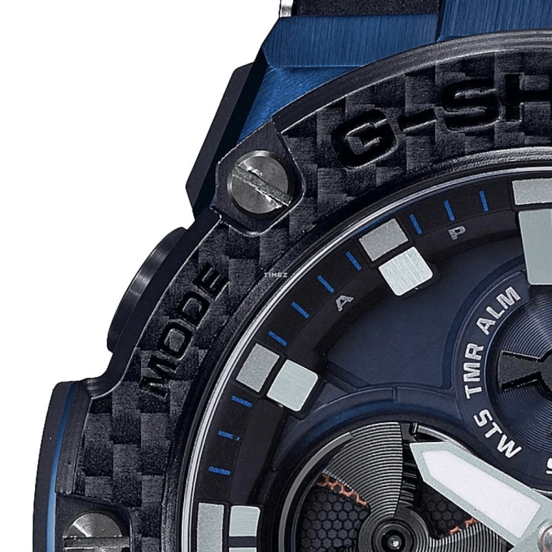 卡西欧,G-STEEL 53.80毫米,53.80毫米,合成树脂,不锈钢,碳纤维,蓝色,石英,倒计时,计时,日历,两地时,蓝宝石,圆形,GSTB100XB,GSTB100XB-2A