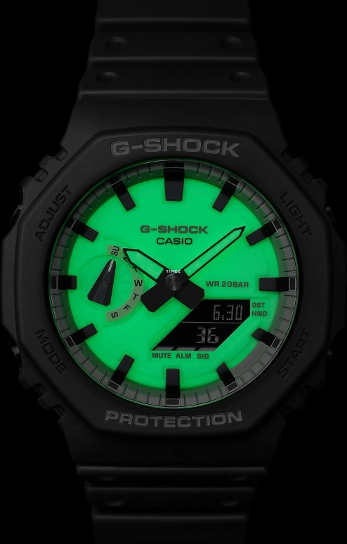 卡西欧,G-SHOCK 48.50x45.40毫米,48.50x45.40毫米,碳纤维,生物基,合成树脂,白色,石英,倒计时,计时,月历,星期历,矿物水晶,八角形,GA2100HD,GA2100HD-8A