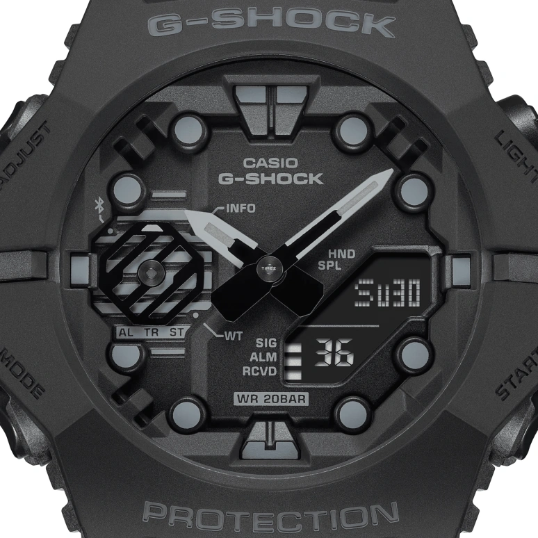 卡西欧,G-SHOCK 42.50x46毫米,42.50x46毫米,合成树脂,碳纤维,黑色,石英,倒计时,计时,月历,星期历,矿物水晶,圆形,GAB001,GAB001-1A