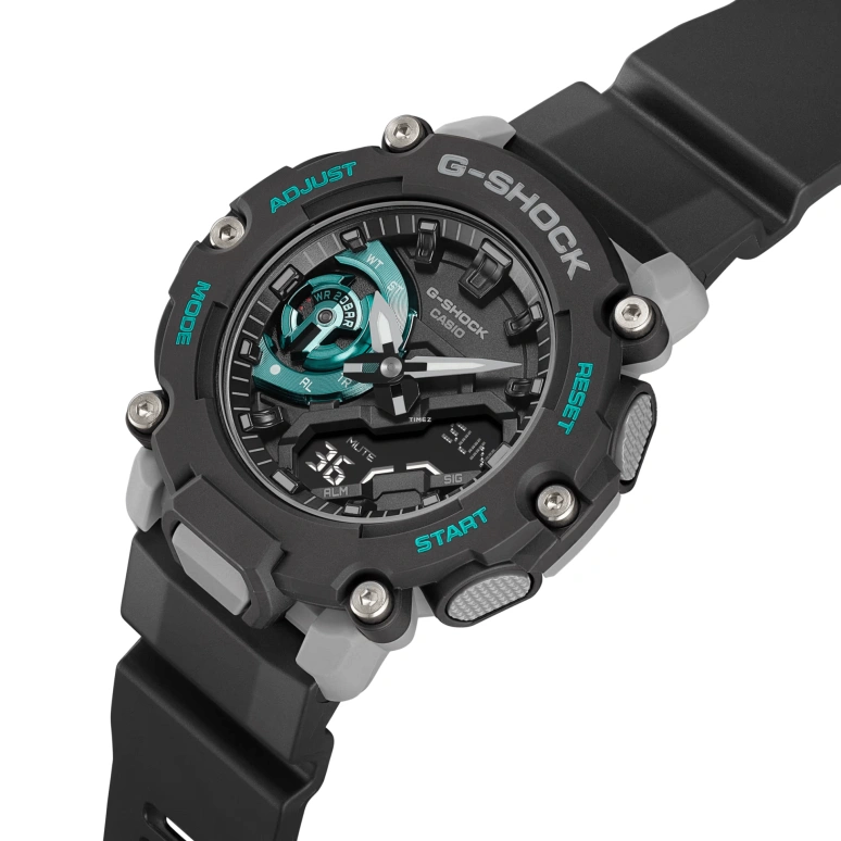 卡西欧,G-SHOCK 47.10毫米,47.10毫米,合成树脂,黑色,石英,倒计时,计时,月历,星期历,矿物水晶,圆形,GA2200M,GA2200M-1A