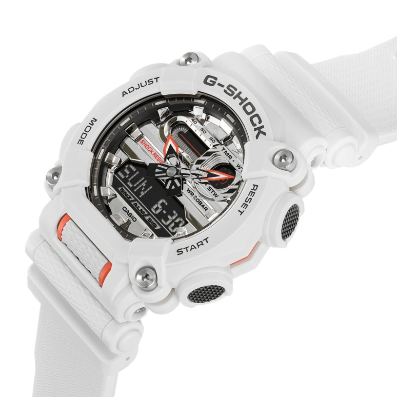 卡西欧,G-SHOCK 49.50毫米,49.50毫米,合成树脂,银色,石英,倒计时,计时,月历,星期历,矿物水晶,圆形,GA900AS,GA900AS-7A