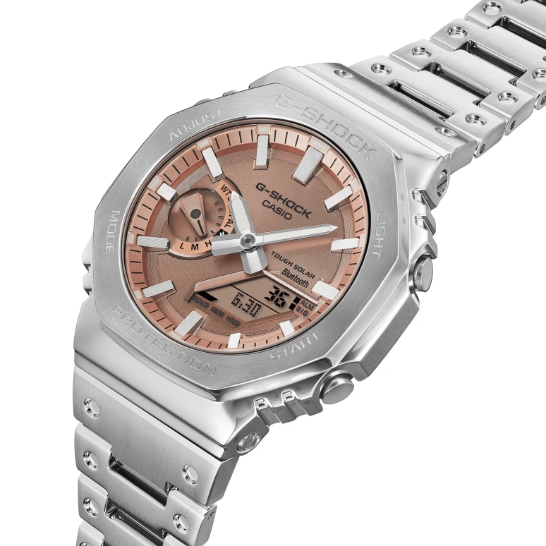 卡西欧,G-SHOCK 44.40毫米,44.40毫米,不锈钢,粉色,石英,倒计时,计时,月历,星期历,矿物水晶,八角形,GMB2100AD,GMB2100AD-5A