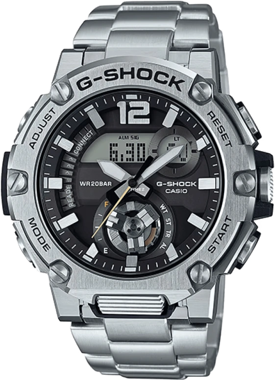 卡西欧,G-SHOCK 51x50.30毫米,51x50.30毫米,合成树脂,精钢,黑色,石英,倒计时,计时,月历,星期历,矿物水晶,圆形,GSTB300SD,GSTB300SD-1A
