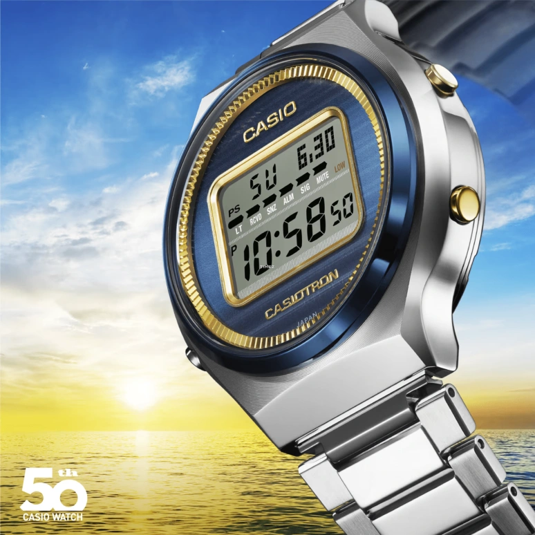 卡西欧,CASIOTRON 42.70x39.10毫米,42.70x39.10毫米,不锈钢,蓝色,绿色,石英,倒计时,计时,月历,星期历,矿物水晶,圆形,TRN50SS,TRN50SS-2A