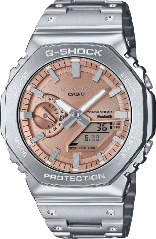 卡西欧,G-SHOCK 44.40毫米,44.40毫米,不锈钢,粉色,石英,倒计时,计时,月历,星期历,矿物水晶,八角形,GMB2100AD,GMB2100AD-5A