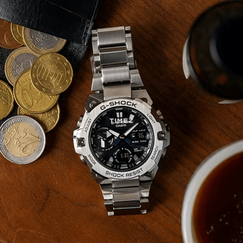 卡西欧,G-STEEL 49.60毫米,49.60毫米,合成树脂,黑色,石英,倒计时,计时,月历,星期历,矿物水晶,圆形,GSTB400D,GSTB400D-1A