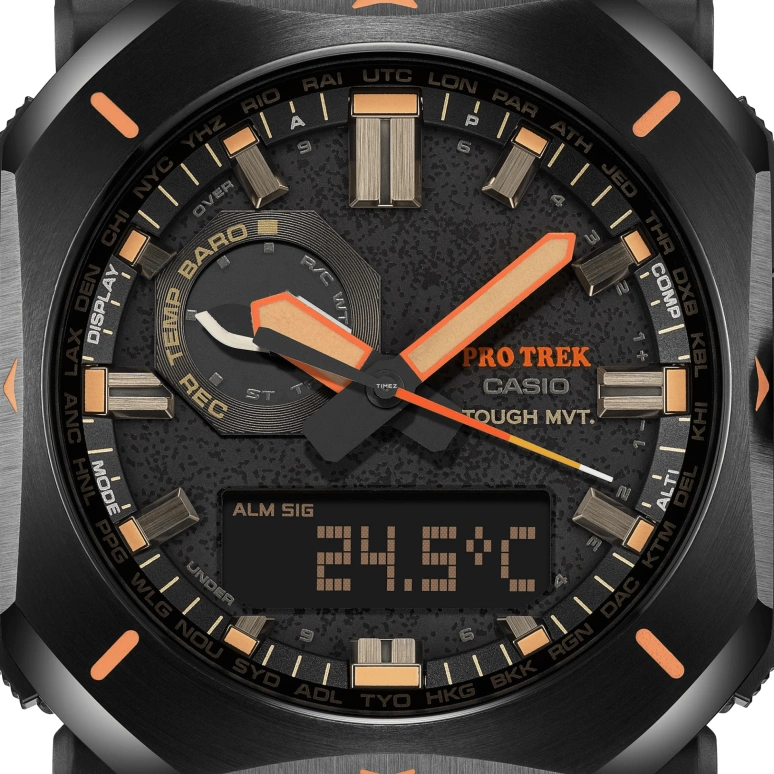 卡西欧,PROTREK 49.60x44.80毫米,49.60x44.80毫米,合成树脂,黑色,石英,倒计时,计时,月历,星期历,矿物水晶,方形,PRW6900YL,PRW6900YL-5