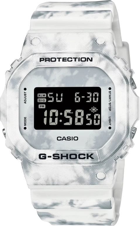 卡西欧,G-SHOCK 48.90x42.80毫米,48.90x42.80毫米,合成树脂,黑色,白色,灰色,石英,倒计时,计时,月历,星期历,矿物水晶,方形,DW5600GC,DW5600GC-7