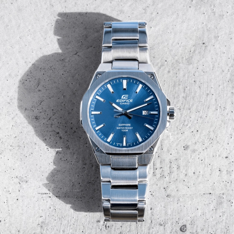 卡西欧,EDIFICE 44.80x39.90毫米,44.80x39.90毫米,不锈钢,蓝色,石英,日历,蓝宝石,水晶玻璃,EFRS108D,EFRS108D-2AV