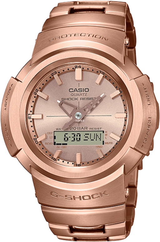 卡西欧,G-SHOCK 51.80x44.50毫米,51.80x44.50毫米,精钢,玫瑰金色,石英,倒计时,计时,月历,星期历,矿物水晶,圆形,AWM500GD,AWM500GD-4A