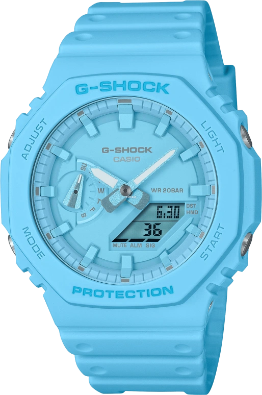 卡西欧,G-SHOCK 48.50x45.40毫米,48.50x45.40毫米,碳纤维,生物基,合成树脂,蓝色,石英,倒计时,计时,月历,星期历,矿物水晶,八角形,GA2100,GA2100-2A2