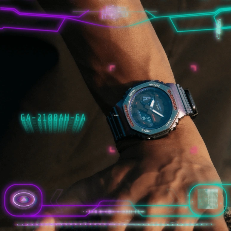 卡西欧,G-SHOCK 48.50x45.40毫米,48.50x45.40毫米,碳纤维,合成树脂,紫色,石英,倒计时,计时,月历,星期历,矿物水晶,八角形,GA2100AH,GA2100AH-6A