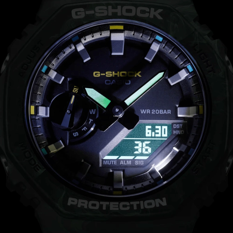 卡西欧,G-SHOCK 48.50x45.40毫米,48.50x45.40毫米,合成树脂,碳纤维,黑色,石英,倒计时,计时,月历,星期历,矿物水晶,圆形,GA2100FR,GA2100FR-3A