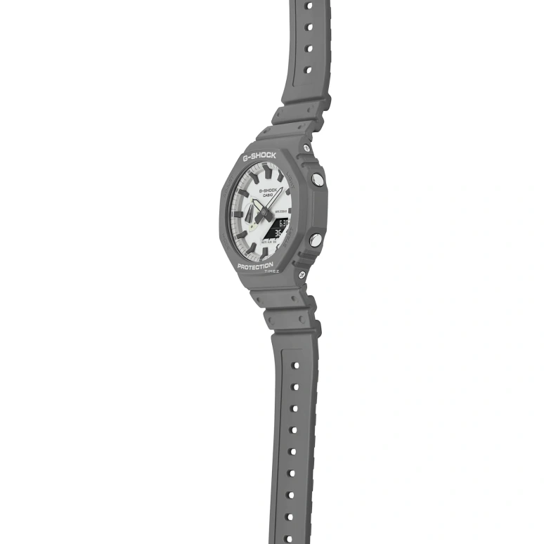 卡西欧,G-SHOCK 48.50x45.40毫米,48.50x45.40毫米,碳纤维,生物基,合成树脂,白色,石英,倒计时,计时,月历,星期历,矿物水晶,八角形,GA2100HD,GA2100HD-8A