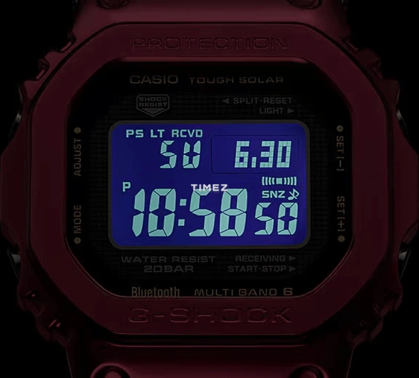 卡西欧,G-SHOCK 49.30x43.20毫米,49.30x43.20毫米,不锈钢,红色,石英,倒计时,计时,月历,星期历,矿物水晶,方形,GMWB5000RD,GMWB5000RD-4