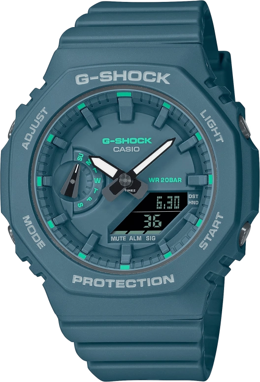 卡西欧,G-SHOCK 46.20x42.90毫米,46.20x42.90毫米,碳纤维,蓝色,石英,倒计时,计时,月历,星期历,矿物水晶,圆形,GMAS2100GA,GMAS2100GA-3A