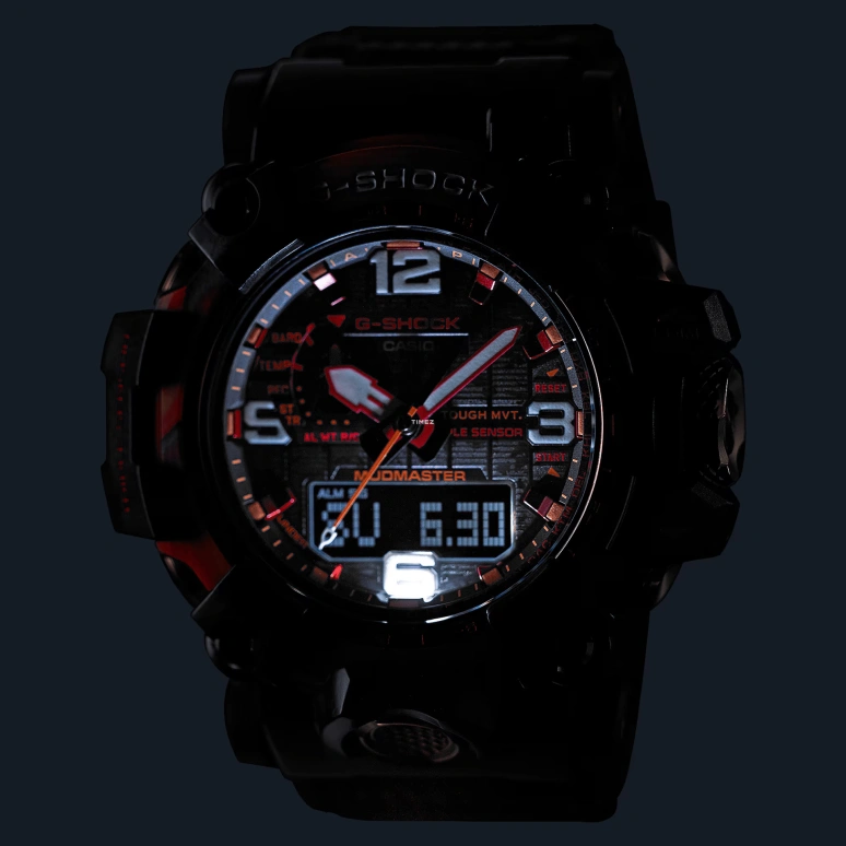 卡西欧,Mudmaster 54.40毫米,54.40毫米,合成树脂,黑色,石英,倒计时,计时,月历,星期历,蓝宝石,圆形,GWG2040FR,GWG2040FR-1A
