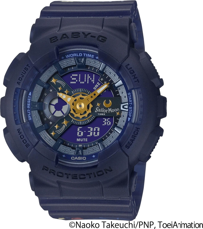 卡西欧,BABY-G 46.30x43.40毫米,46.30x43.40毫米,合成树脂,紫色,石英,倒计时,计时,月历,星期历,矿物水晶,圆形,BA110XSM,BA110XSM-2A