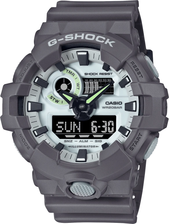 卡西欧,G-SHOCK 53.40毫米,53.40毫米,合成树脂,白色,石英,倒计时,计时,月历,星期历,矿物水晶,圆形,GA700HD,GA700HD-8A