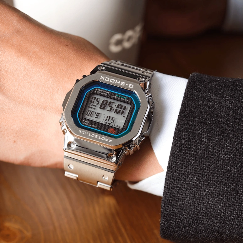 卡西欧,G-SHOCK 49.30x43.20毫米,49.30x43.20毫米,不锈钢,银色,石英,倒计时,计时,月历,星期历,玻璃,方形,GMW,GMW-B5000PC-1