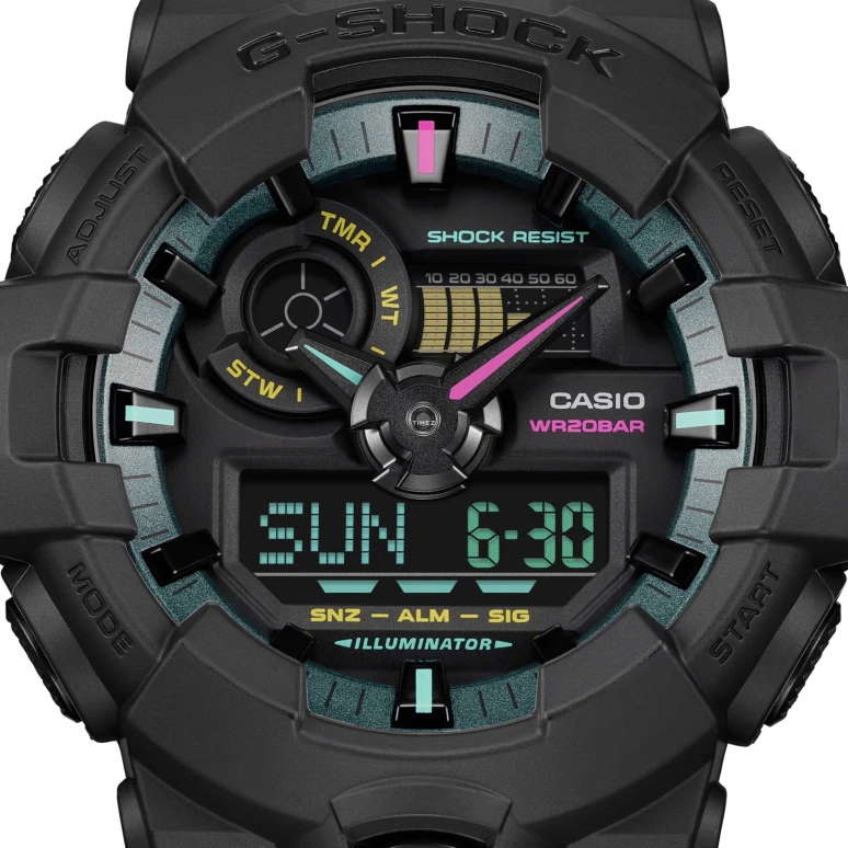 卡西欧,G-SHOCK 53.40毫米,53.40毫米,生物基,合成树脂,黑色,石英,倒计时,计时,月历,星期历,矿物水晶,圆形,GA700MF,GA700MF-1A