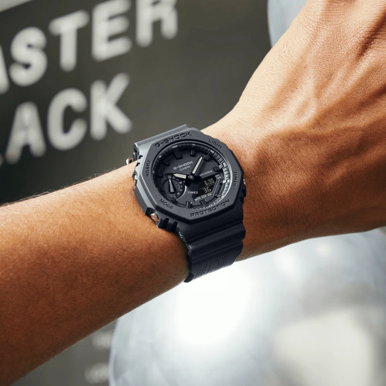 卡西欧,G-SHOCK 48.50x45.40毫米,48.50x45.40毫米,碳纤维,生物基,合成树脂,黑色,石英,倒计时,计时,月历,星期历,矿物水晶,玻璃,八角形,GA2140RE,GA2140RE-1A