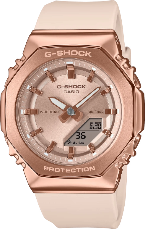 卡西欧,G-SHOCK 40.50毫米,40.50毫米,合成树脂,粉金色,石英,倒计时,计时,月历,星期历,矿物水晶,八角形,GMS2110PG,GMS2110PG-4A