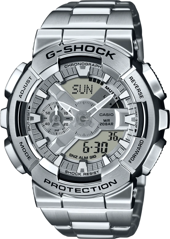 Casio,G-SHOCK 51.90x48.80mm,51.90x48.80mm,Resin,Stainless Steel,Silver,Quartz,Countdown,Chronograph,Month,Date,Hardlex,Round,GM110D,GM110D-8A