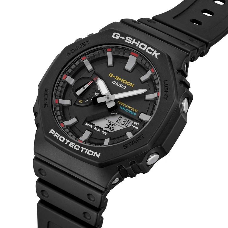 卡西欧,G-SHOCK 45.40毫米,45.40毫米,碳纤维,生物基,合成树脂,黑色,石英,倒计时,计时,月历,星期历,矿物水晶,八角形,GA2100RL,GA2100RL-1A