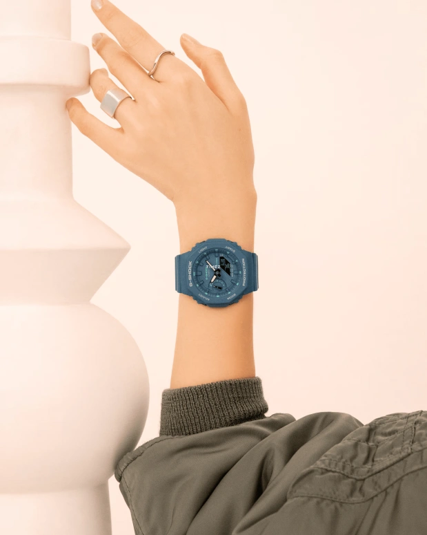 卡西欧,G-SHOCK 46.20x42.90毫米,46.20x42.90毫米,碳纤维,蓝色,石英,倒计时,计时,月历,星期历,矿物水晶,圆形,GMAS2100GA,GMAS2100GA-3A