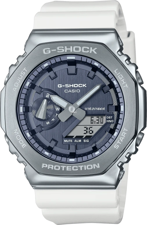 卡西欧,G-SHOCK 49.30x44.40毫米,49.30x44.40毫米,合成树脂,精钢,蓝色,石英,倒计时,计时,月历,星期历,矿物水晶,圆形,GM2100WS,GM2100WS-7A