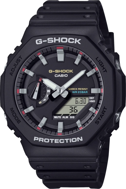 卡西欧,G-SHOCK 45.40毫米,45.40毫米,碳纤维,生物基,合成树脂,黑色,石英,倒计时,计时,月历,星期历,矿物水晶,八角形,GA2100RL,GA2100RL-1A