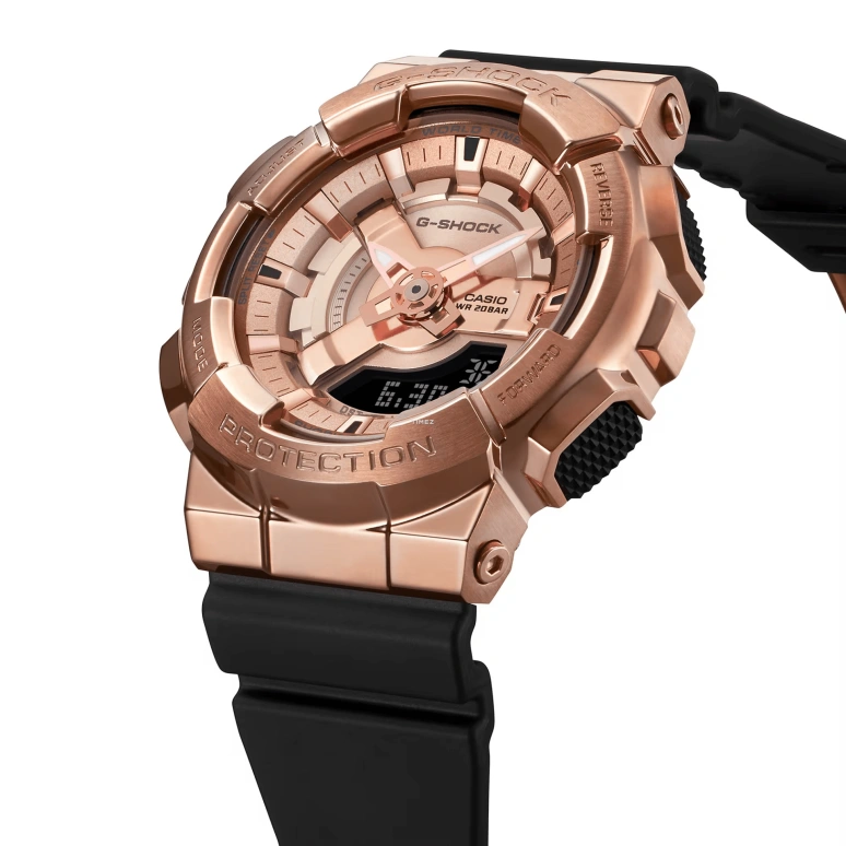 卡西欧,G-SHOCK 46x42毫米,46x42毫米,合成树脂,精钢,粉金色,石英,倒计时,计时,月历,星期历,矿物水晶,圆形,GMS110PG,GMS110PG-1A